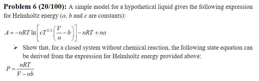 Solved Problem 6(20/100) : A simple model for a hypothetical | Chegg.com