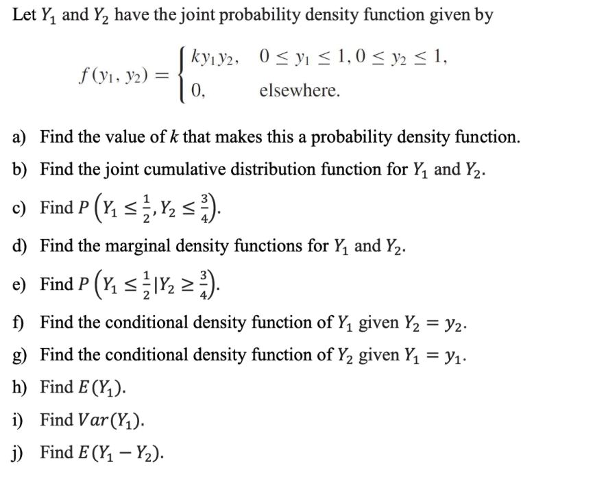 Solved Let Y1 and Y2 have the joint probability density