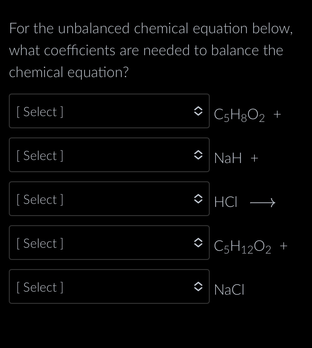 Solved For The Unbalanced Chemical Equation Below What