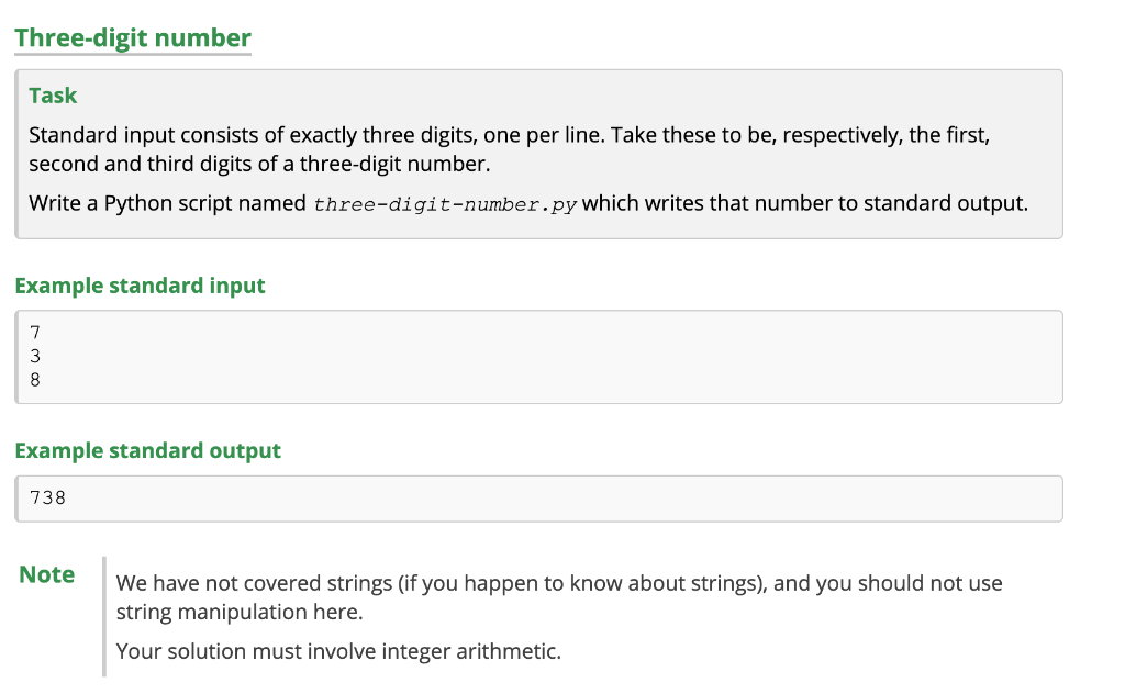 Solved Three-digit number Task Standard input consists of | Chegg.com