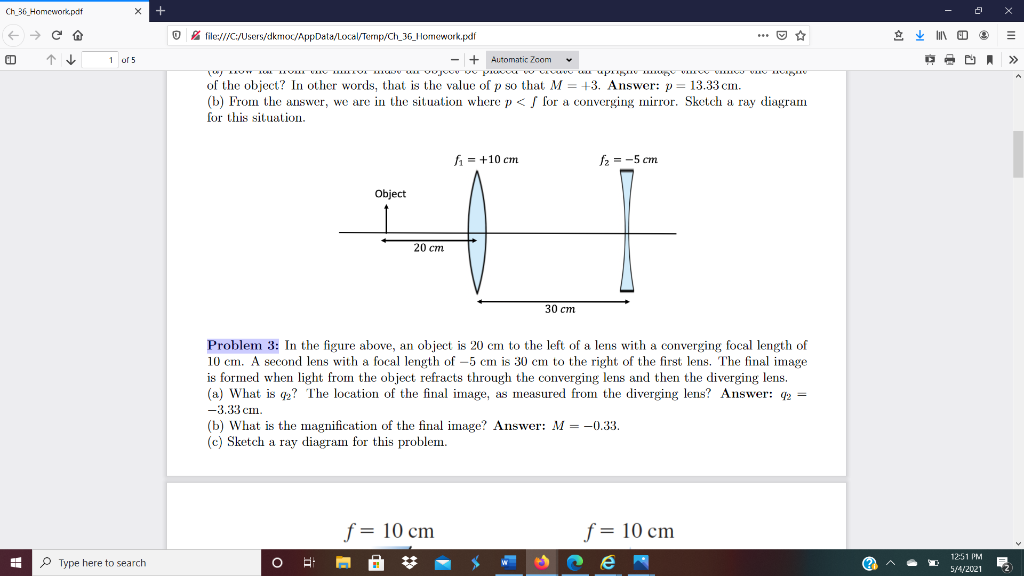 Solved Problem 3:In the figure above, an object is 20 cm to | Chegg.com