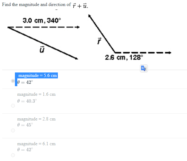 Solved Find the magnitude and direction of r+u. magnitude | Chegg.com