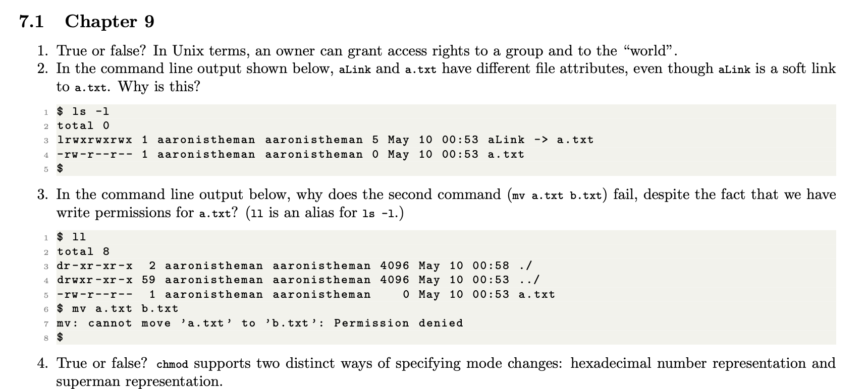 7 1 Chapter 9 1 True Or False In Unix Terms An Chegg Com