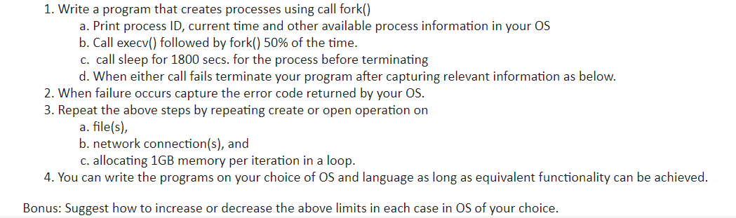 Solved 1. Write a program that creates processes using call | Chegg.com