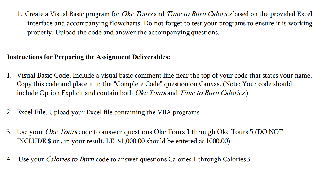 1. Create a Visual Basic program for Okc Tours and | Chegg.com