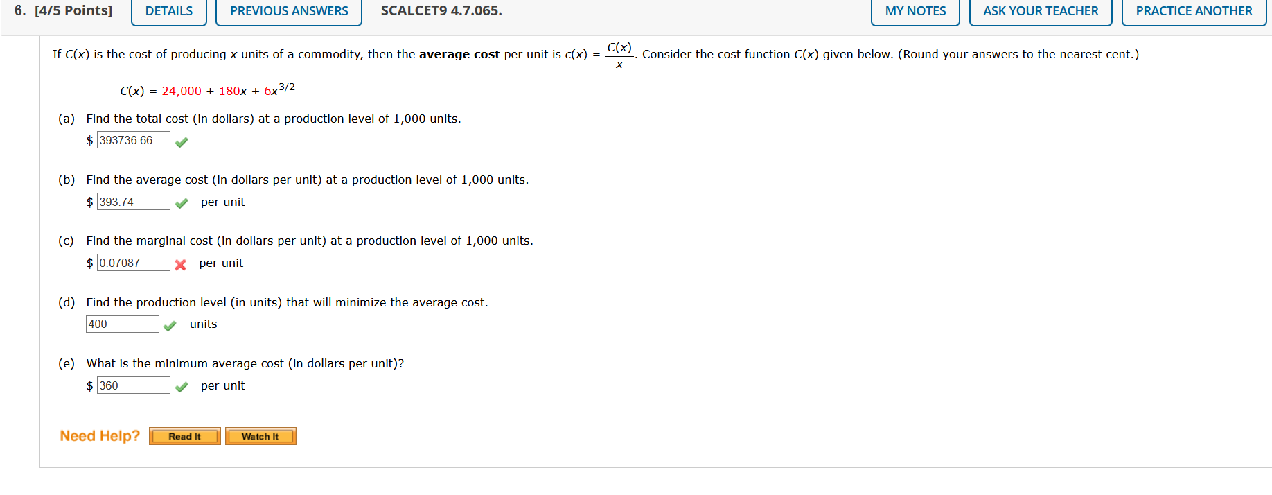 Solved 6. [4/5 Points] DETAILS PREVIOUS ANSWERS SCALCET9 | Chegg.com