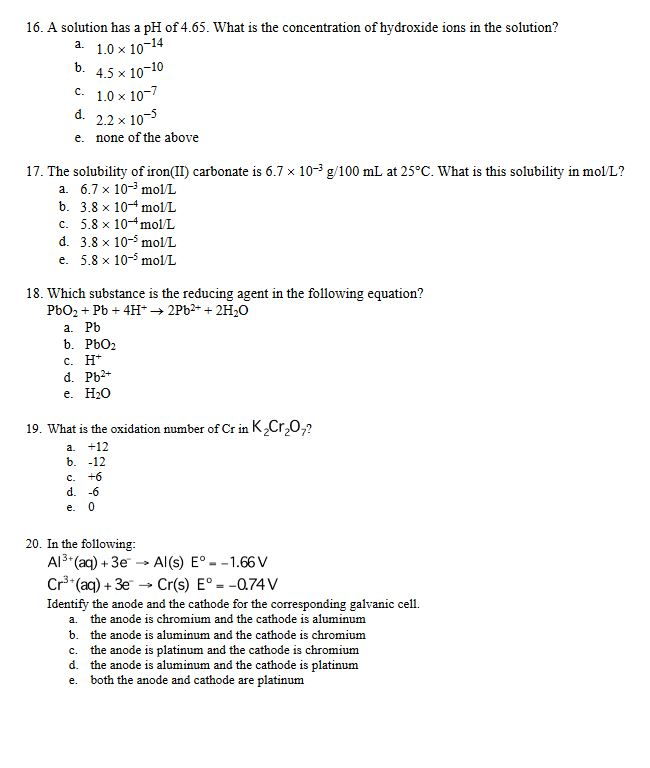 Solved 16. A solution has a pH of 4.65. What is the | Chegg.com