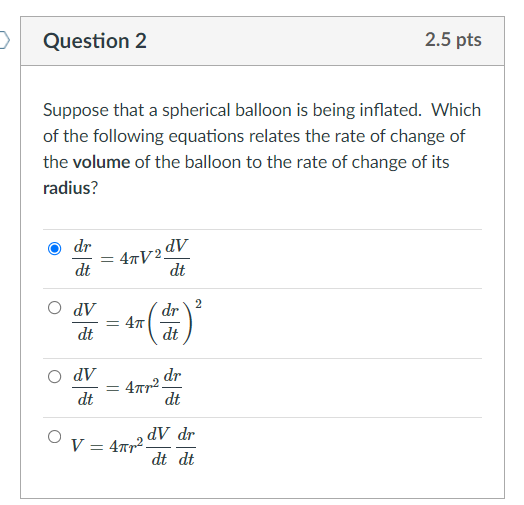 Solved Question 2 2.5 pts Suppose that a spherical balloon