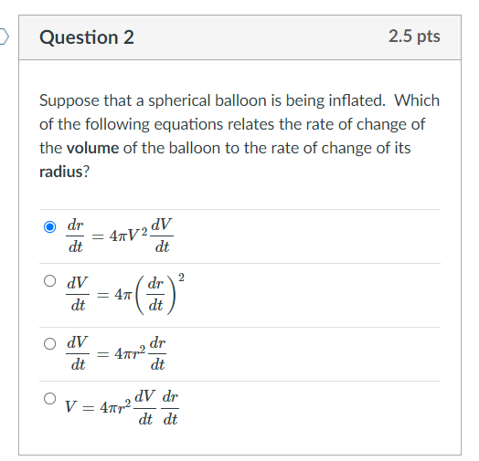 Solved Question 2 2.5 Pts Suppose That A Spherical Balloon | Chegg.com