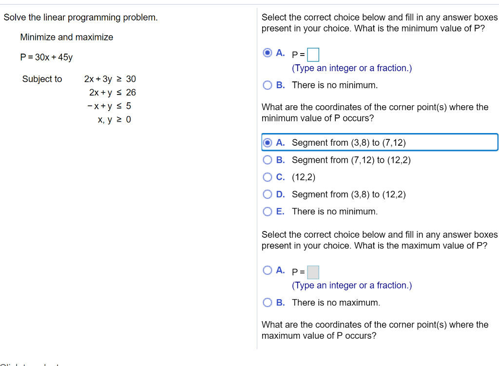 Solved Solve the linear programming problem. Select the | Chegg.com