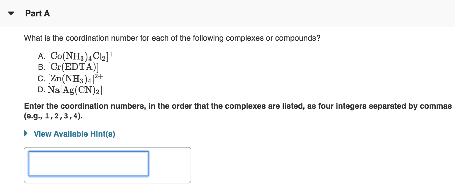 Solved Part A What is the coordination number for each of | Chegg.com