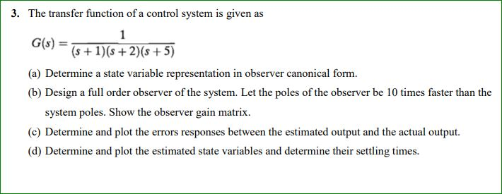Solved 3. The transfer function of a control system is given | Chegg.com