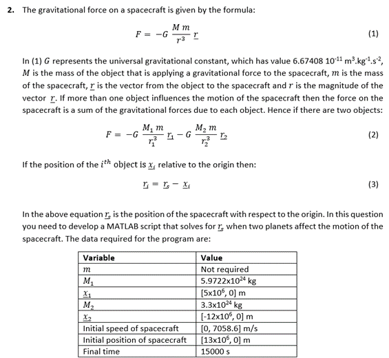 2 The Gravitational Force On A Spacecraft Is Give Chegg Com