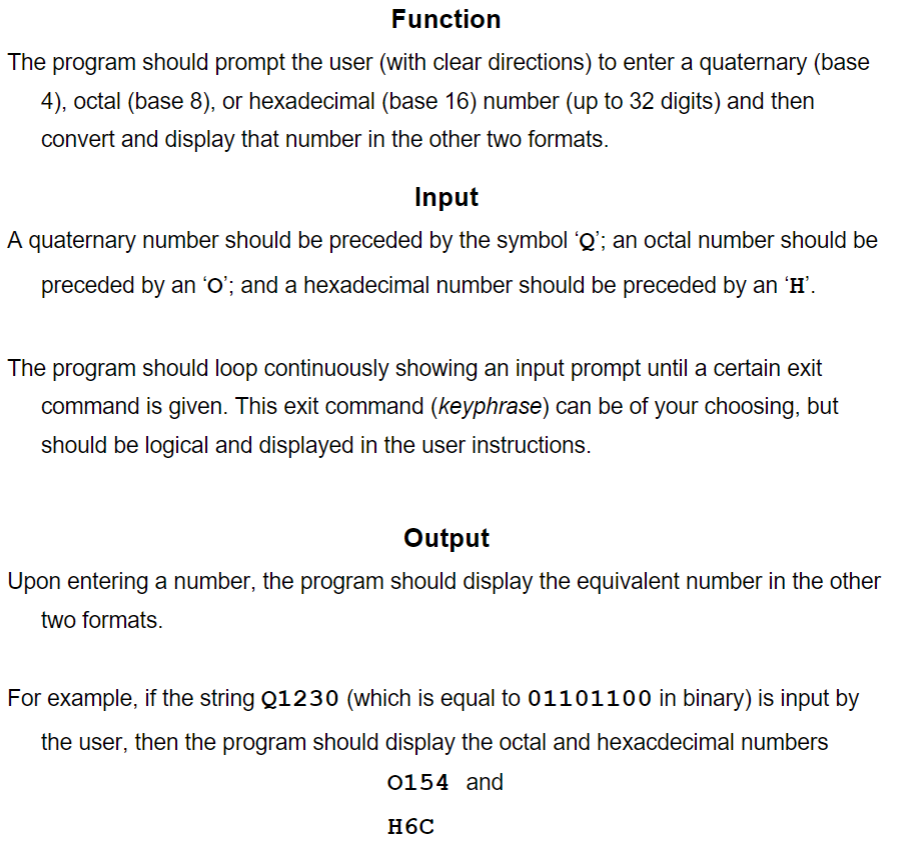 Solved Function The program should prompt the user (with | Chegg.com