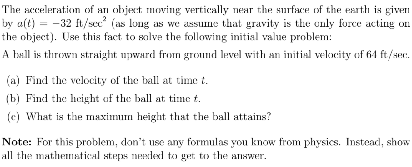 Solved The acceleration of an object moving vertically near | Chegg.com