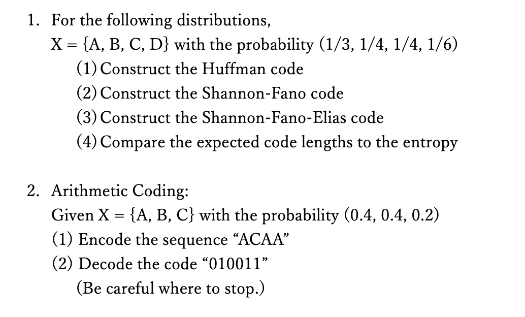 Solved 1. For The Following Distributions, X = {A, B, C, D} | Chegg.com