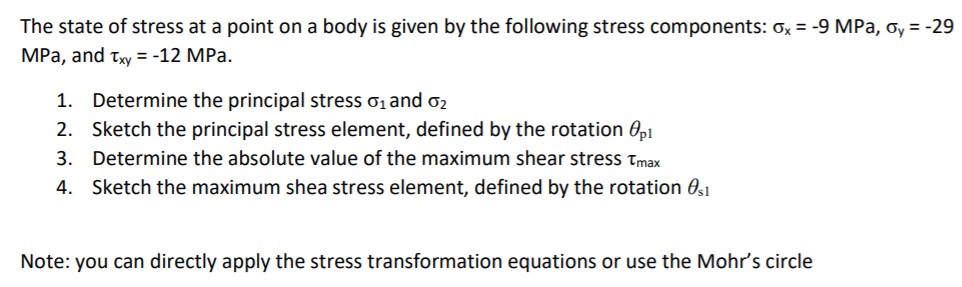 Solved The state of stress at a point on a body is given by | Chegg.com