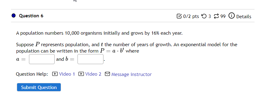 Solved 3 Question 6 0/2 pts 33 99 Details A population | Chegg.com