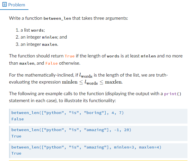 Solved Problem Write a function between_len that takes three | Chegg.com