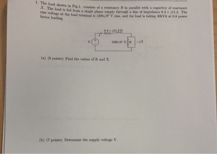 Solved 1. The load shown in Fig.1. consists of a resistance | Chegg.com