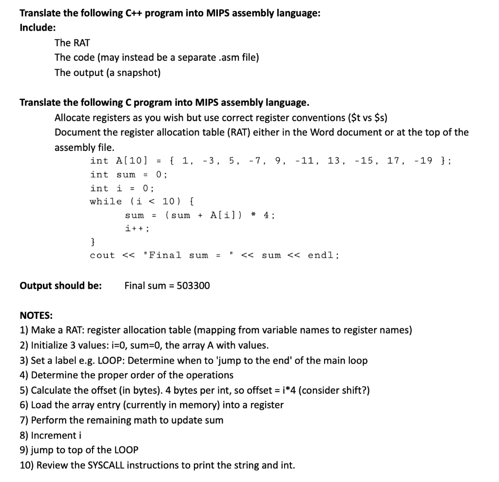 translate-the-following-c-program-into-mips-chegg