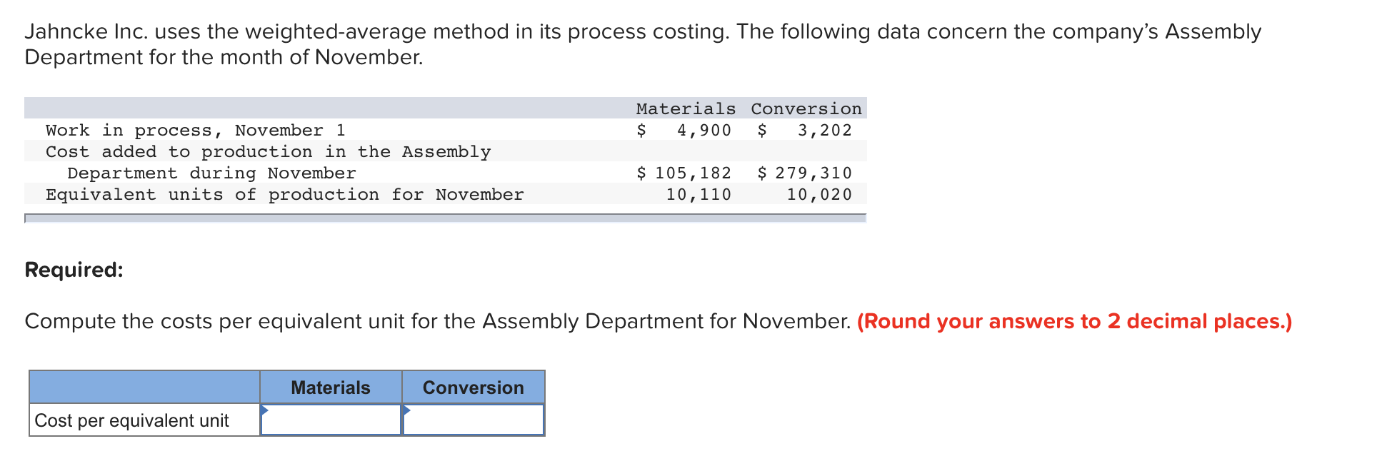 Solved Jahncke Inc. uses the weighted average method in its | Chegg.com