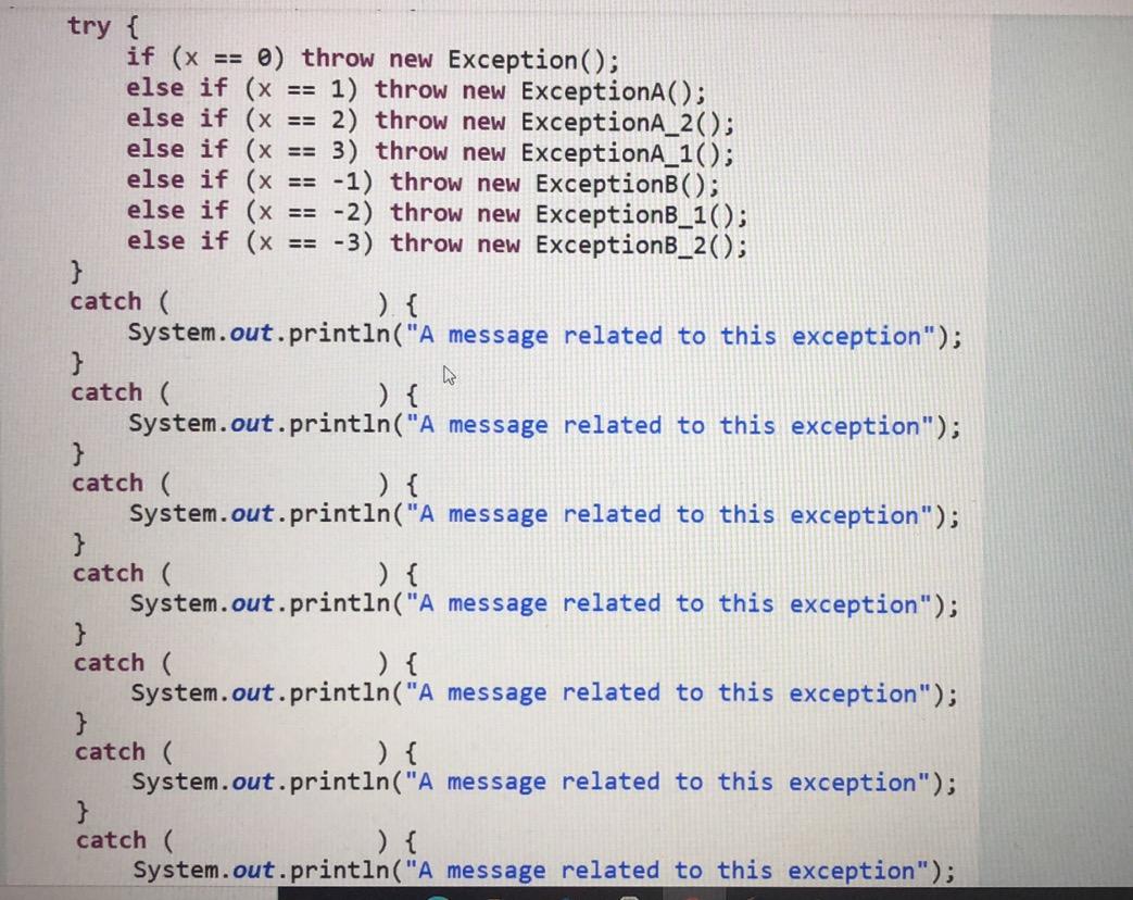 Solved We have created a hierarchy of exceptions like below: | Chegg.com