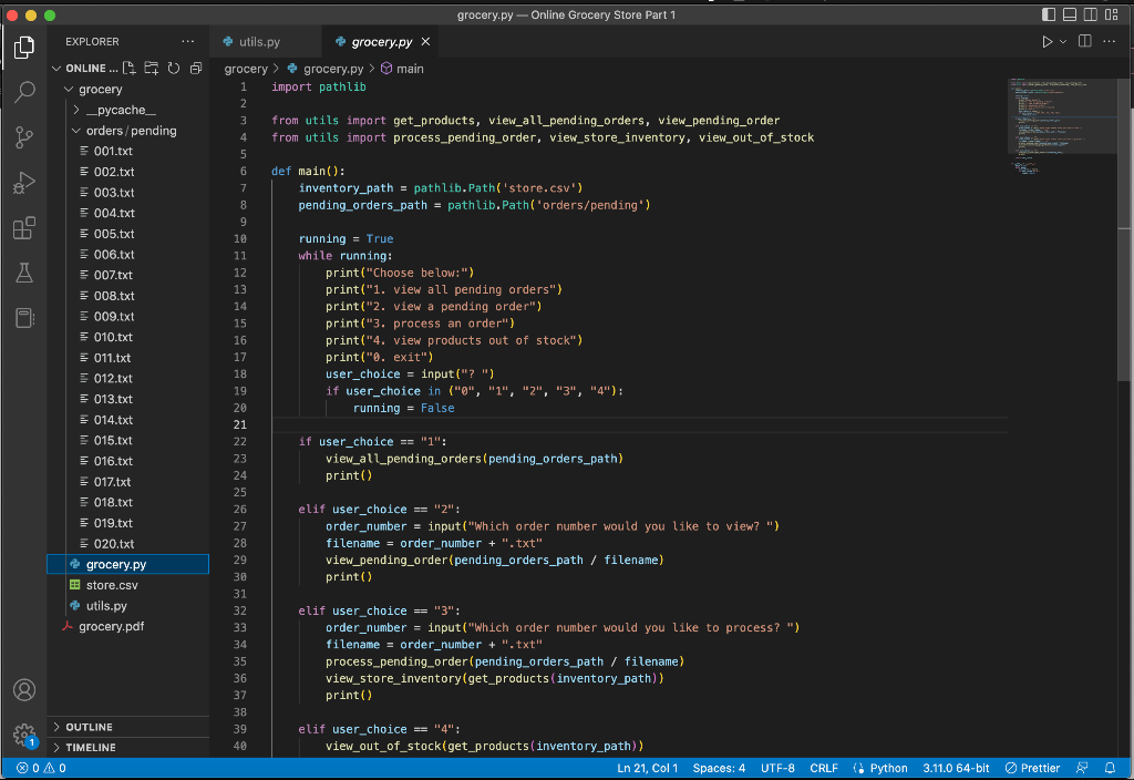 Solved I want to complete a Online Grocery Store Python | Chegg.com