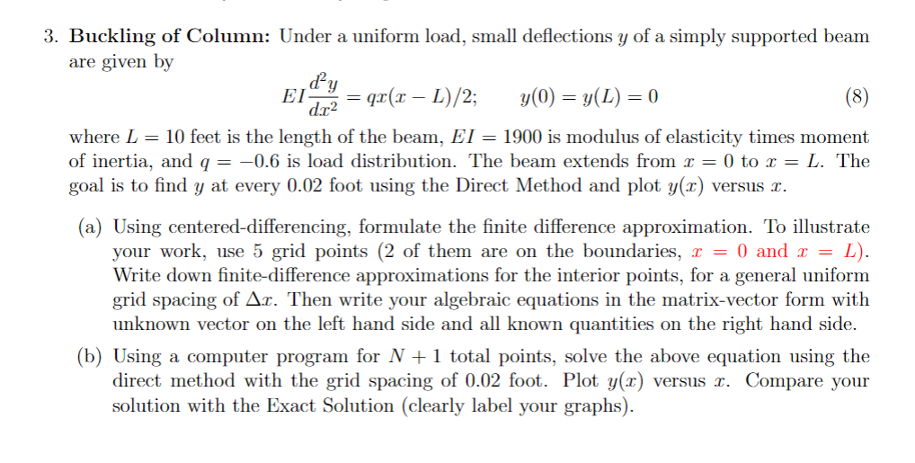 Solved Buckling of Column: Under a uniform load, small | Chegg.com