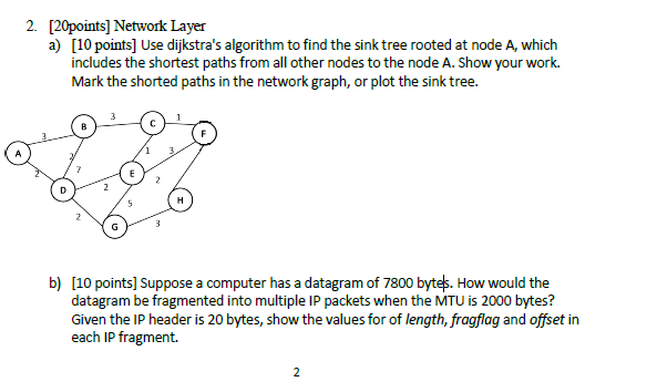 Solved 2. [20points] Network Layer a) [10 points] Use | Chegg.com