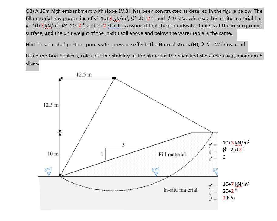 Q2 A 10m High Embankment With Slope 1v 3h Has Bee Chegg Com