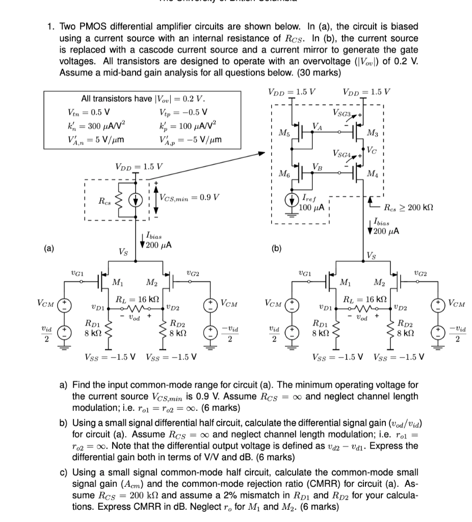 1. Two PMOS Differential Amplifier Circuits Are Shown | Chegg.com