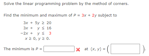 solve the linear programming problem find the minimum and maximum of p=7x2y