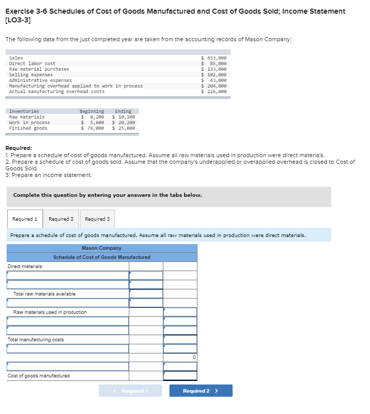 Solved Exercise 3-6 Schedules of Cost of Goods Manufactured | Chegg.com