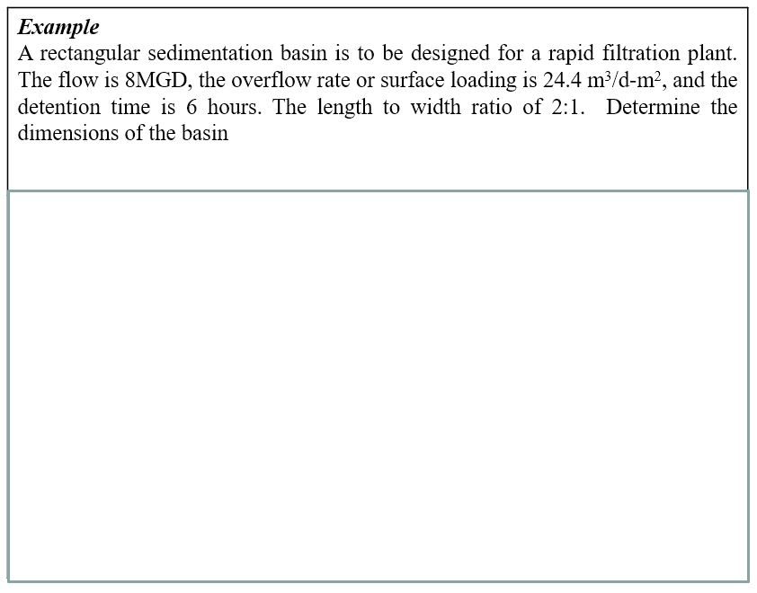 Solved Example A rectangular sedimentation basin is to be