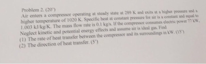 Solved Problem 2. 20) Air Enters A Compressor Operating At | Chegg.com