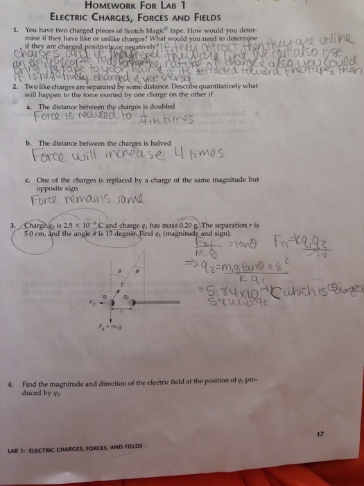 homework for lab 1 electric charges forces and fields