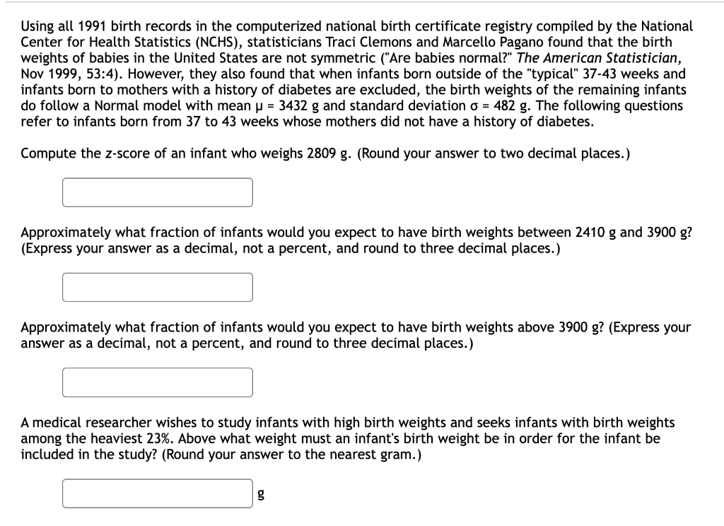 Solved Using all 1991 birth records in the computerized | Chegg.com