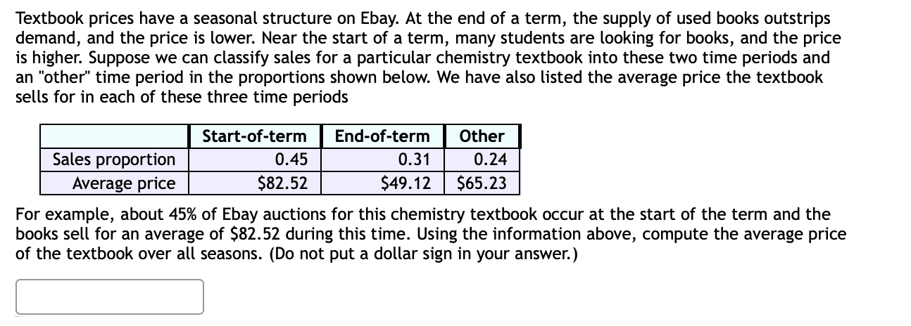 Solved Textbook prices have a seasonal structure on Ebay. At | Chegg.com