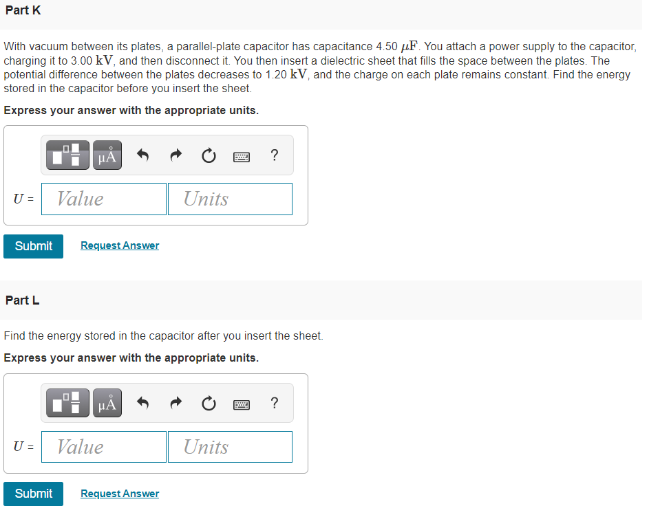 Solved Part With vacuum between its plates, a parallelplate Chegg