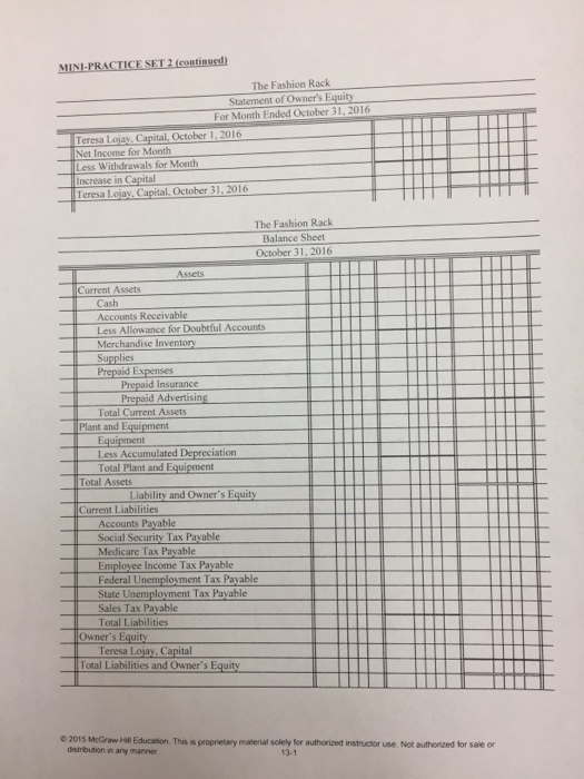 I have an accounting Mini Practice Set 2 can anyone | Chegg.com