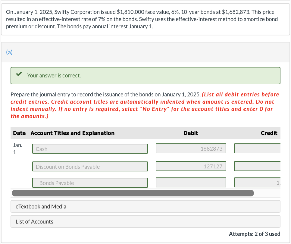 Solved On January 1,2025 , Swifty Corporation issued
