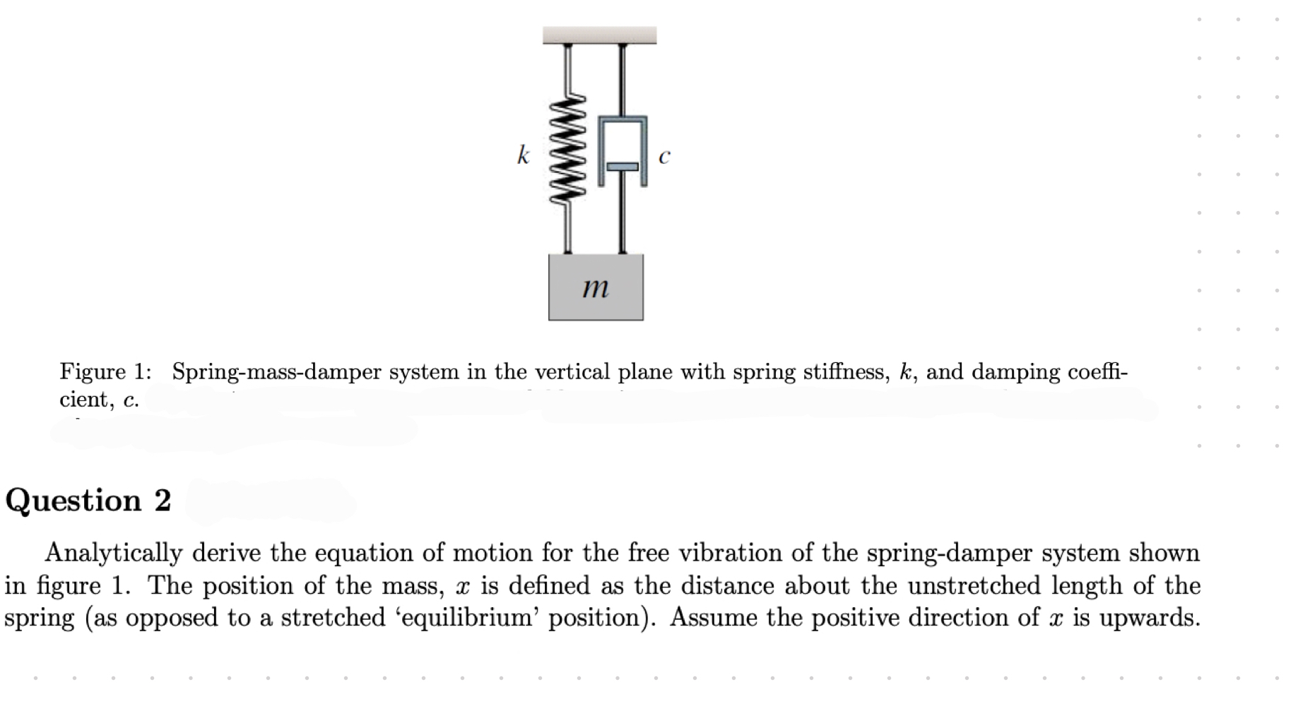 Solved Figure 1 Spring Mass Damper System In The Vertical 8319