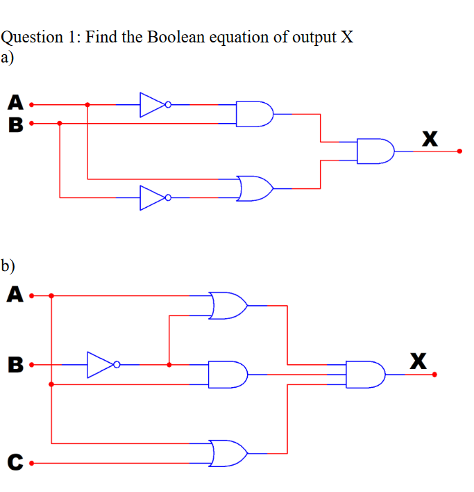Solved Question 1: Find the Boolean equation of output X a) | Chegg.com
