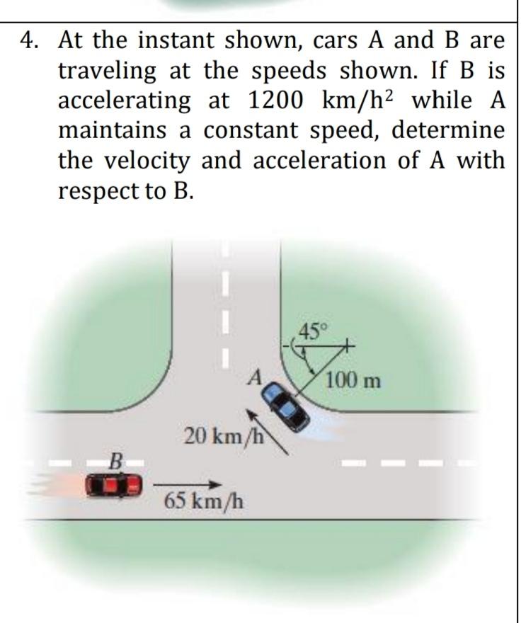 Solved 4. At The Instant Shown, Cars A And B Are Traveling | Chegg.com