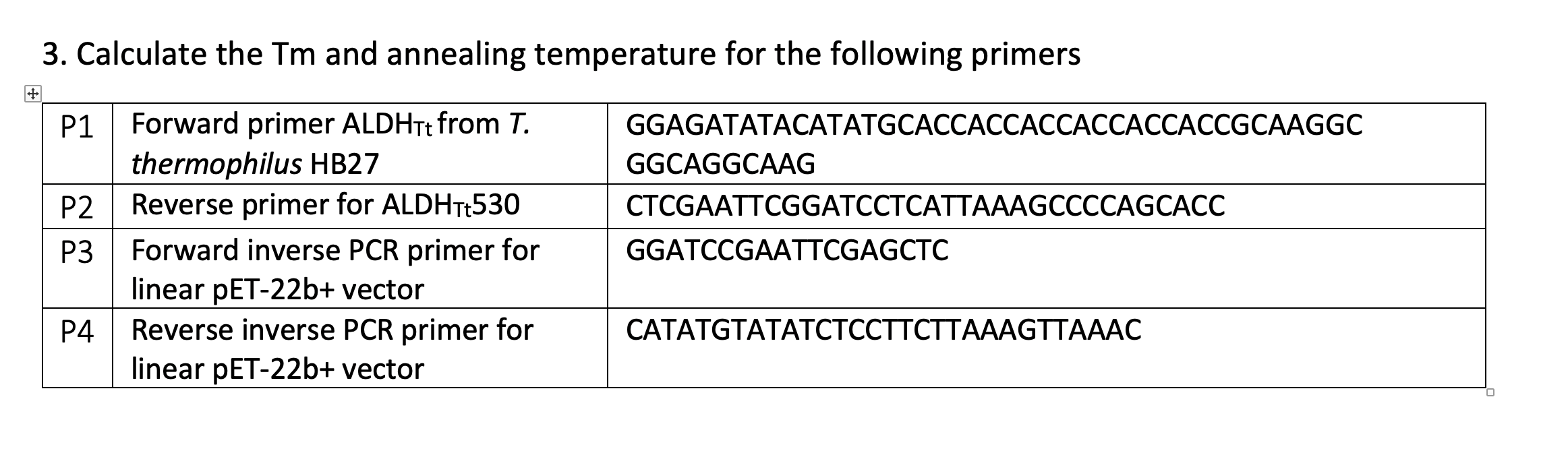 Solved Calculate the Tm and annealing temperature for the