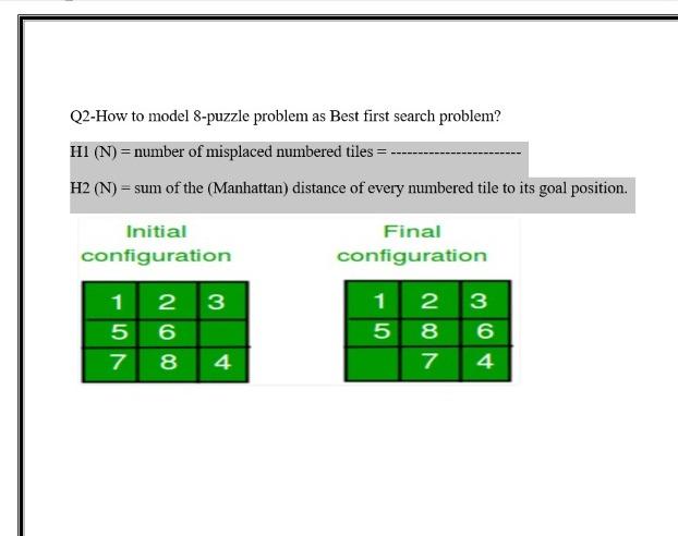 Solved Q2-How to model 8-puzzle problem as Best first search | Chegg.com