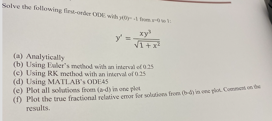 Solved Solve the following first-order ODE with y(O)=-1 from | Chegg.com