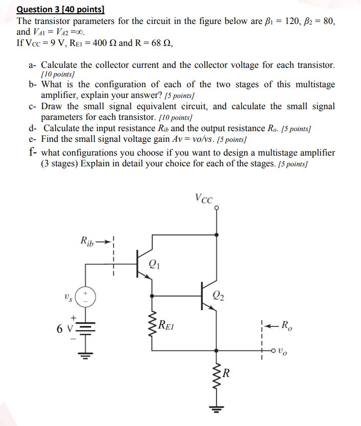 Solved Question 3 [40 points) The transistor parameters for | Chegg.com