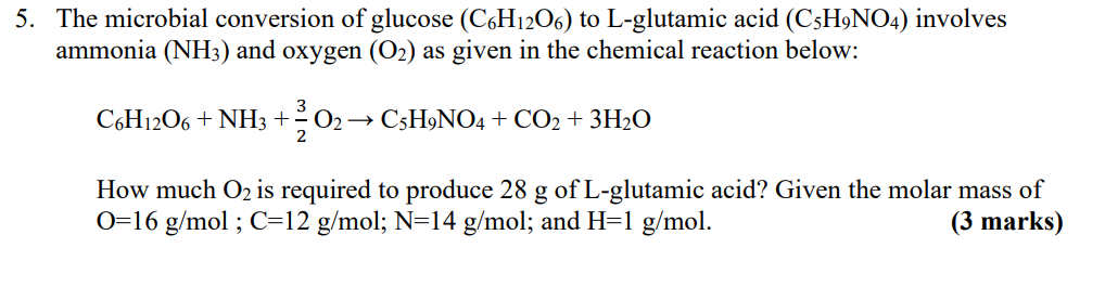 Solved 5. The microbial conversion of glucose (C6H1206) to | Chegg.com